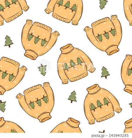 Seamless vector pattern with Christmas sweaters and fir trees Seamless vector pattern with Christmas sweaters and fir trees 143943285