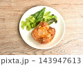 bakind toast bread roll stuffed slice pork sausage and cheese with fresh mixed vegetable salad on plate 143947613