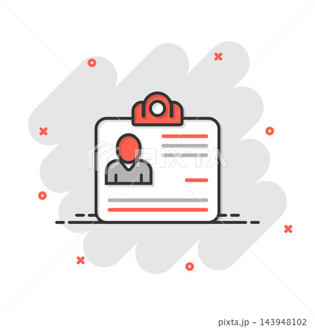 Id card icon in comic style. Identity tag cartoon vector illustration on white isolated background. Driver licence splash effect business concept. Id card icon in comic style. Identity tag cartoon vector illustration on white isolated background. Driver licence splash effect business concept. 143948102