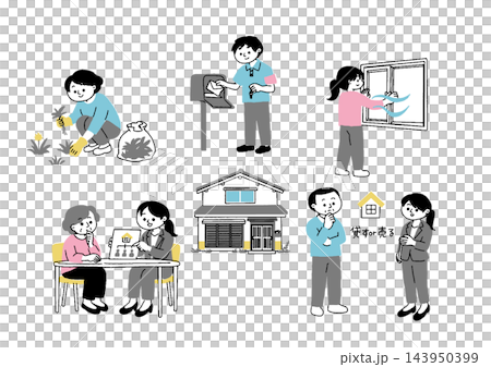 插圖：一位女士打開空房子裡的窗戶通風；房屋管理/濕度控制 143950399