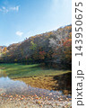 蔵王どっこ沼の紅葉とエメラルドグリーンの水面 143950675