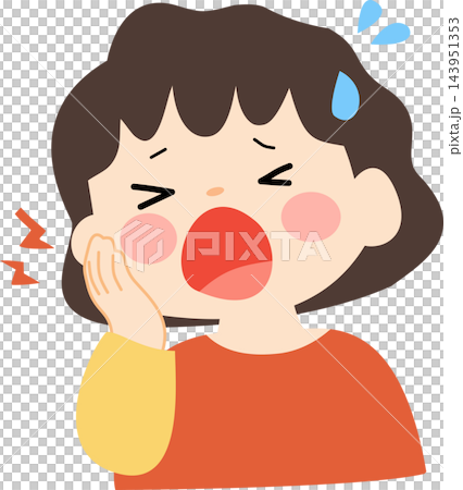An illustration of a female character crying in pain from a severe toothache,ideal for dental health and emergency care concepts. 143951353