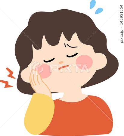 An illustration of a female character suffering from cheek pain due to toothache,useful for dental care and medical education. 143951354