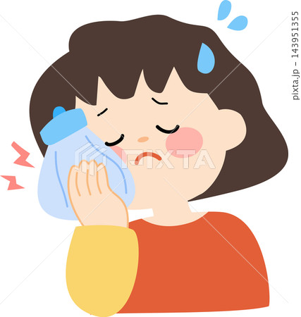 An illustration of a female character applying an ice pack to relieve cheek pain and toothache,suitable for healthcare and dental concepts. An illustration of a female character applying an ice pack to relieve cheek pain and toothache,suitable for healthcare and dental concepts. 143951355