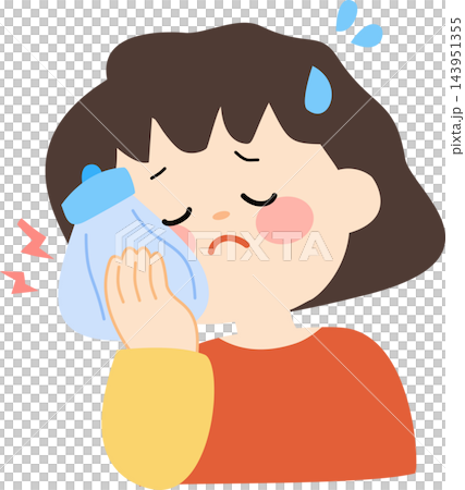 An illustration of a female character applying an ice pack to relieve cheek pain and toothache,suitable for healthcare and dental concepts. An illustration of a female character applying an ice pack to relieve cheek pain and toothache,suitable for healthcare and dental concepts. 143951355
