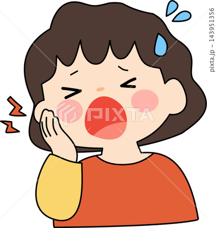 An illustration of a female character experiencing severe toothache and intense pain,ideal for dental care and medical emergency concepts. 143951356
