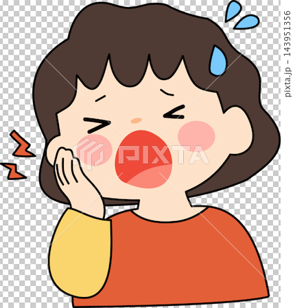 An illustration of a female character experiencing severe toothache and intense pain,ideal for dental care and medical emergency concepts. 143951356