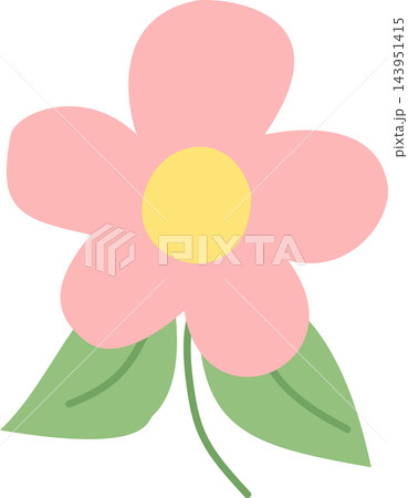 A soft pink floral decorative element with green leaves,perfect for spring designs,romantic themes,and botanical accents. 143951415