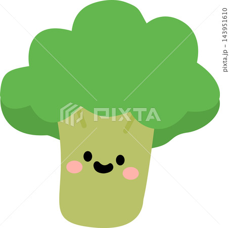 A friendly smiling broccoli character illustration suitable for healthy food and vegetable-themed designs. 143951610