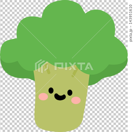 A friendly smiling broccoli character illustration suitable for healthy food and vegetable-themed designs. 143951610