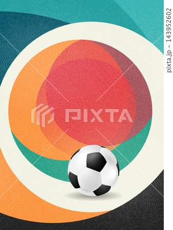 Abstract soccer ball on colorful retro circles background with grainy texture Abstract soccer ball on colorful retro circles background with grainy texture 143952602