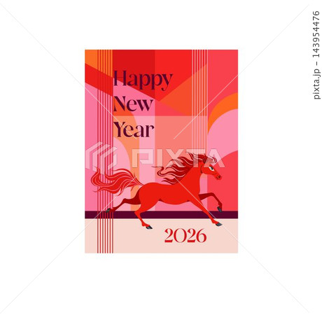 Happy New Year 2026 Red Horse Vector Poster 143954476
