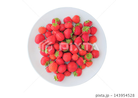 Fresh strawberries on ceramic plate, isolated on white background. Farmers berries. Top view. Fresh strawberries on ceramic plate, isolated on white background. Farmers berries. Top view. 143954528