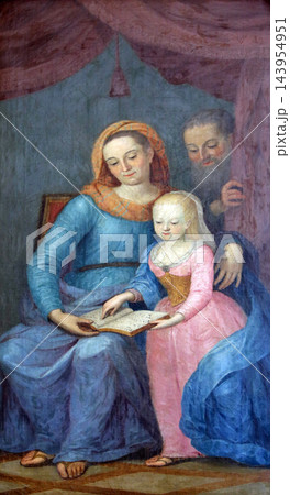 Blessed Virgin Mary with her parents St. Anne and St. Joachim, altarpiece in parish Church of the Immaculate Conception of the Virgin Mary in Lepoglava, Croatiaa 143954951