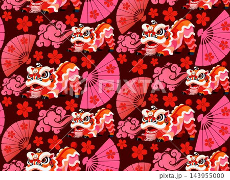 Chinese New Year Lion Dance Seamless Pattern Vector    143955000