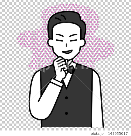 A male restaurant employee plotting something A male restaurant employee plotting something 143955017