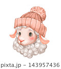 Cute Lamb Illustration Wearing a Light Terracotta Knitted Winter Hat 143957436