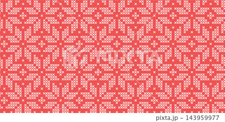 White on red monochrome cross stitch embroidery seamless pattern, classic geometric snowflakes and floral motifs with adjustable thickness, elegant winter needlecraft texture for heirloom textiles White on red monochrome cross stitch embroidery seamless pattern, classic geometric snowflakes and floral motifs with adjustable thickness, elegant winter needlecraft texture for heirloom textiles 143959977