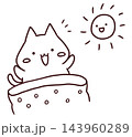 朝元気よくおはようと目覚めるかわいいキャラクター猫(手描き・白黒) 143960289