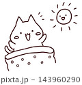 朝元気よくおはようと目覚めるかわいいキャラクター猫(手描き・白黒) 143960290