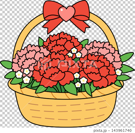 A beautiful illustration of a carnation flower basket decorated with a ribbon and heart,perfect for celebrating Parents' Day and Teachers' Day,expressing gratitude and love. A beautiful illustration of a carnation flower basket decorated with a ribbon and heart,perfect for celebrating Parents' Day and Teachers' Day,expressing gratitude and love. 143961740