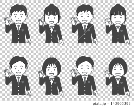 [アイコン] OKサインを出すグレーブレザーの男子学生と女子学生 143965395
