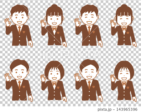 [Icon] Male and female students in brown blazers giving OK signs 143965396