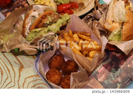 Gourmet Food Platter with Burgers and Fries Gourmet Food Platter with Burgers and Fries 143966809