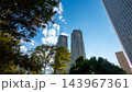 青空に映える東京都庁舎と新宿中央公園の木々・高層ビル群 143967361