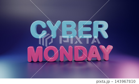 3D render of Cyber Monday glossy blue and pink text on dark blue purple background, online shopping sale concept 3D render of Cyber Monday glossy blue and pink text on dark blue purple background, online shopping sale concept 143967810
