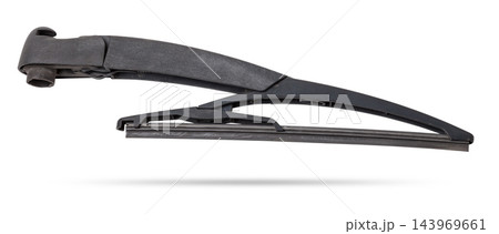 Black rear wiper for car windshield. Rain protection. Spare parts catalog for repair and maintenance. 143969661