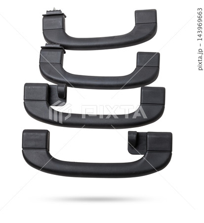Vehicle interior black grab handle on white isolated background. Auto service industry. Spare parts catalog. 143969663