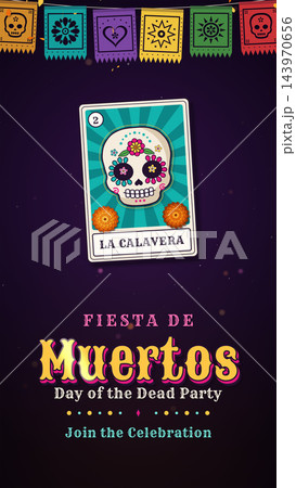 Day Of The Dead Fiesta Card Party Invite Design Illustration 143970656