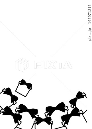 白黒プレゼントの手描き線画風囲みフレーム素材・縦・下のみ 143971813