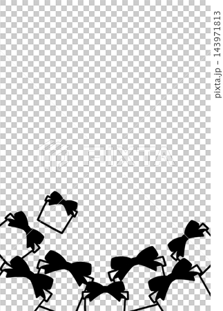 白黒プレゼントの手描き線画風囲みフレーム素材・縦・下のみ 143971813
