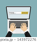 Businessman generating AI prompt on laptop. Flat design vector illustration. 143972276
