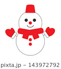 赤い帽子とマフラーを身につけたかわいい雪だるまのイラスト 143972792