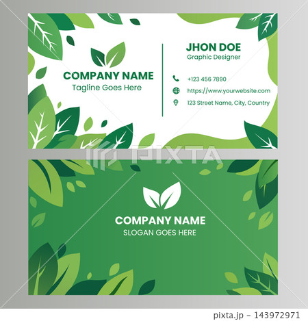 Eco friendly green leaf business card template vector design    143972971