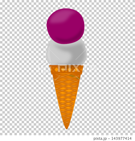 Cone ice cream, double scoop: Black sesame and purple sweet potato Cone ice cream, double scoop: Black sesame and purple sweet potato 143977414