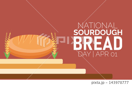National sourdough bread day banner with fresh loaf and wheat stalks sourdough agriculture celebration homemade breakfast culinary announcement calendar illustration minimalist nutrition 143978777