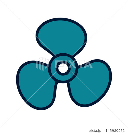 A simple, clean icon of a teal propeller with three blades, isolated on a white background. A simple, clean icon of a teal propeller with three blades, isolated on a white background. 143980951