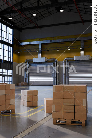 Warehouse logistics with palletized cardboard boxes. 3d render Warehouse logistics with palletized cardboard boxes. 3d render 143984931