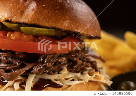 Juicy Brisket Burger with Tender Smoked Beef.  143986590