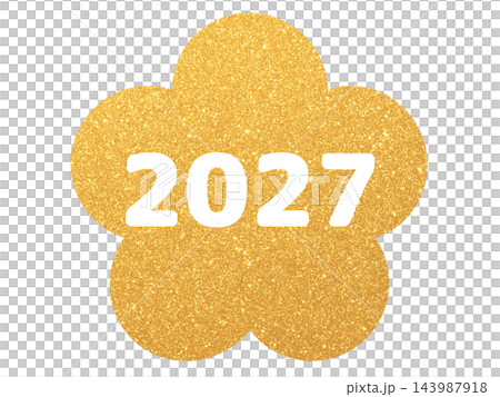 Gold plum-shaped frame icon illustration with the year 2027 text. Gold plum-shaped frame icon illustration with the year 2027 text. 143987918