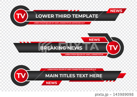 Modern lower third banner. Set of broadcast news lower third banner template. Lower third bar template for breaking news, sport, streaming. Video headline title 143989098