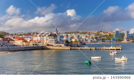 Panoramic View of Cascais Waterfront and Fishing Boats in Portugal Panoramic View of Cascais Waterfront and Fishing Boats in Portugal 143990966