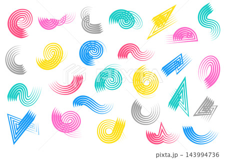 割れたハケで描いたようなかすれた抽象的なラインや渦巻きのあしらいセット 割れたハケで描いたようなかすれた抽象的なラインや渦巻きのあしらいセット 143994736