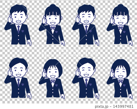 [Icon] Male and female students in navy blazers talking on their smartphones 143997481