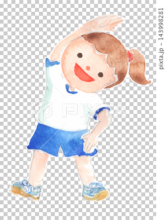 水彩插畫，描繪了一個女孩在做體操。 143998281