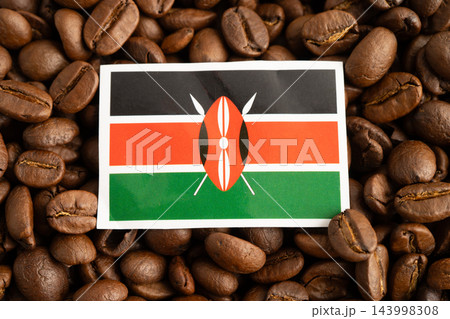 Kenya flag on coffee bean, import export trade online commerce. 143998308